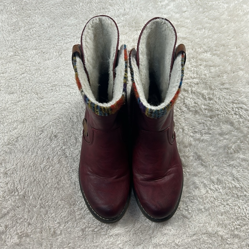 Rieker Amy 95891-35 burgandy sherpa fleece and yarn side zip boots, 40 or 8.5 - Picture 6 of 12